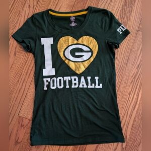 PINK Victoria's Secret Green and Gold Tee